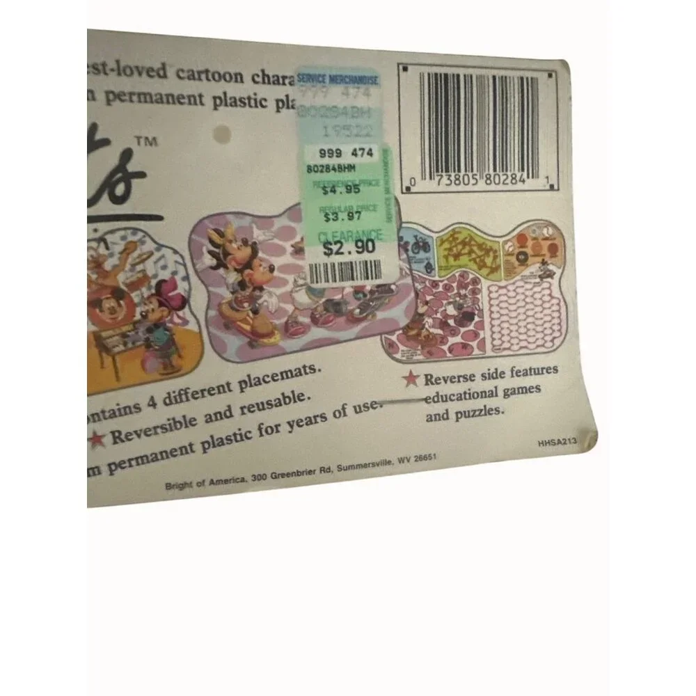 Disney Mickey & Friends Vinyl Placemats‎ Set Of 3